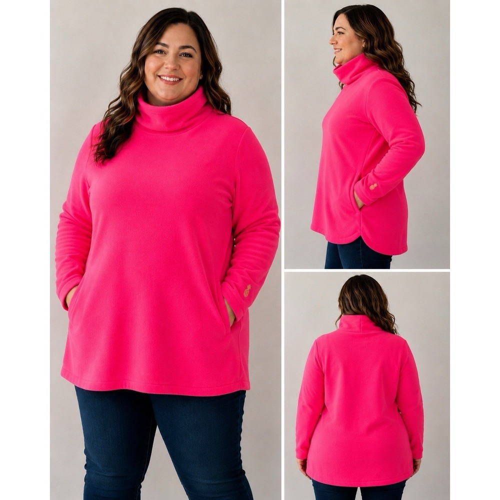 Dudley Stephens Fleece Turtleneck Tunic Neon Pink XXL Made USA